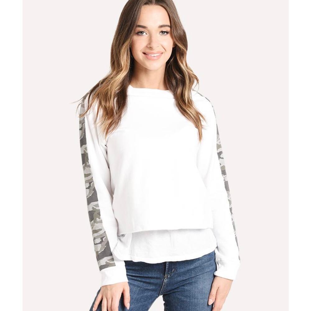 MONROW Women's Double Layer Sweatshirt with Camo Side Stripe Size S